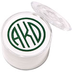 Paperboard coasters monogrammed in red, navy or green ink with acrylic holder, Stationery Studio.