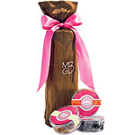 Monogrammable silk gift bag in four colors holds eight 4 oz. tins of brownies, Sugardaddy's.