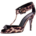 Leopard-print satin T-strap shoe with jet beads, Stella McCartney.
