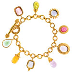 18kt-gold bracelet with charms of citrine, pink, tourmaline, amethyst, peridot and venetian glass, Elizabeth Locke.