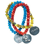Bracelets of semiprecious stones with metal-plated charms, Lydell NYC.