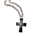 Cross Chain link necklace of 18kt gold and  jet cross of 18kt gold and diamonds, Loree Rodkin.