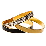Gold-plated brass-and-leather Peace bangles in snake, beige and brown, By the Stones.