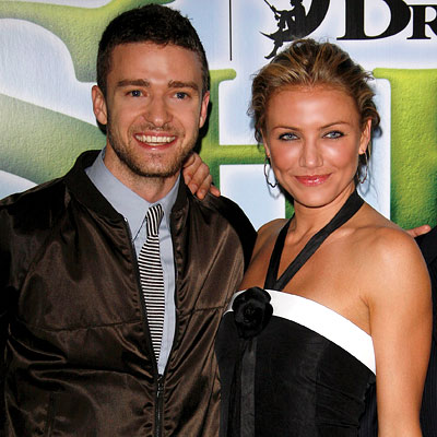 Justin Timberlake, Cameron Diaz in Chanel, Premiere of Shrek the Third, London