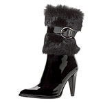 Patent leather and rabbit fur boots, Stuart Weitzman.