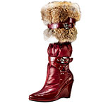 Nylon, patent leather and rabbit fur boots, Via Spiga.
