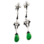 Earrings with diamonds, platinum, onyx and emeralds, Kwiat.