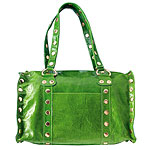 Wrinkled-patent-leather bag with metal trim, Hammitt Collection.
