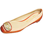 Suede and patent leather flat, Delman.
