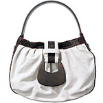 Cotton canvas bag with faux-snakeskin trim, Victoria Ravene.