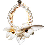 Gold plate and wood bracelet with glass and resin beads, Anthropologie.