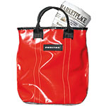 Bag of recycled truck tarp and seat belt, Freitag.