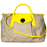Linen and leather bag, Smythson of Bond Street.