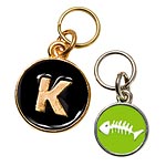 Gold-plated animal letter and fish tags, Trixie + Peanut.