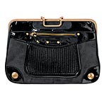 Suede clutch with patent-leather trim, Rampage.