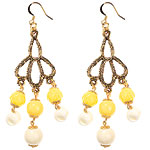 Gold-plated metal earrings with plastic beads, Patch NYC.