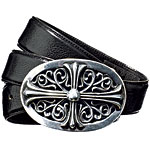 Leather belt with sterling-silver buckle, Chrome Hearts.