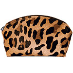 "Leopard-print calf-hair case (H: 5", W: 8"; also in pink, green or blue leopard) with nylon lining, LAI.