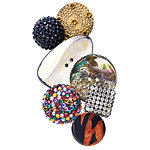 Plastic, horn, metal, abalone and Swarovski crystals buttons, Tender Buttons.