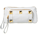 Patent-leather clutch with metal studs, Franchi Handbags.
