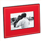 Bluetooth wireless digital picture frame in red leather holds over 500 images (5 1/4" x 3 1/2" screen), Parrot.