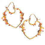 Gold-plated heart earrings with coral beads (2"), Academie by Philip Crangi.