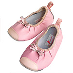 Pink pleated napa leather kids ballerina flat in sizes 18-27 and three widths also in eight other colors, Preschoolians.