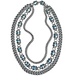 Triple-chain necklace of silver plate and faceted glass, Roxanne Assoulin for Lee Angel.