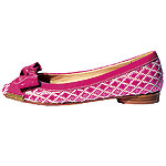 Cotton-and-raffia flats with patent leather trim, Betsey Johnson.