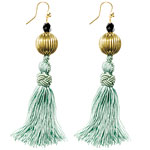 Brass-plated bead and faceted glass with silk tassel earrings, Oscar and Nancy.