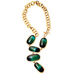 18kt-gold necklace with tourmaline cabochons and diamond at clasp, L Frank.