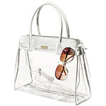 Plastic tote with faux-leather trim, Shop Suey Boutique.