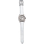Watch with patent-leather strap, silver-tone brass case and Swarovski crystals, AK Anne Klein.