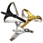 Heelstraps in black, gold and silver, Heelstraps.