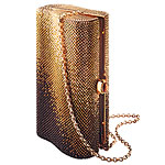 Purse of Austrian crystals with tiger's-eye clasp and gold-plated hardware, Judith Leiber.