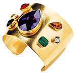 Gold-plated cuff with cubic zirconia and glass, W/A Studios.