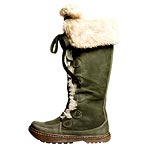 Leather boot with faux fur trim, Earth.