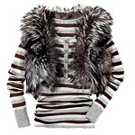 Silver-fox-fur shrug, Pink Tartan.