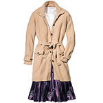 Knit cardigan with waist tie and silk skirt with sequin detail, Marina Rinaldi.