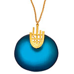 24kt-gold-plated chain with pendant of cobalt lucite, Alexis Bittar.