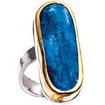 Sterling-silver ring with kyanite set in 22kt gold bezel, Rebecca Norman.