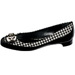 Houndstooth and patent leather flat, Delman.