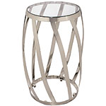 22" nickel-plated steel table with tempered-glass top, Ethan Allen.