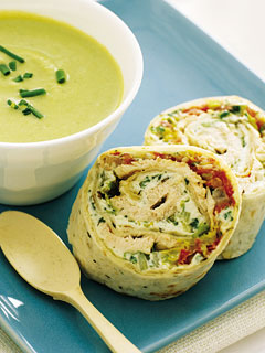 Asparagus-Leek Soup and Chicken Wraps