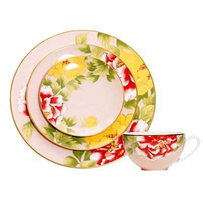 peony-print dinner service