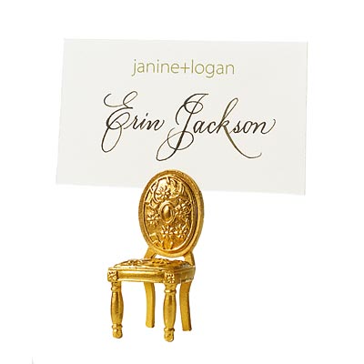 gold-painted chair place card holder