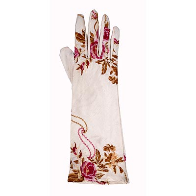 Silk satin gloves with floral embroidery