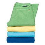 Jeans in Wheatgrass, Lemon, Skydiver Blue, and Electric Blue, J & Company.