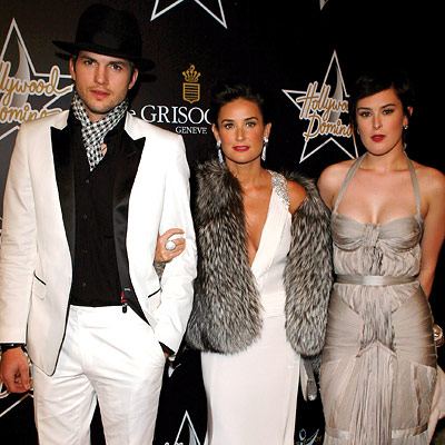 Ashton Kutcher, Demi Moore in Roberto Cavalli, Rumer Willis in J Mendel, Art of  Elysium Hollywood Domino Tournament, Los Angeles