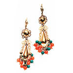Gold-filled earrings with coral and turquoise, Victoria Duque Creations.